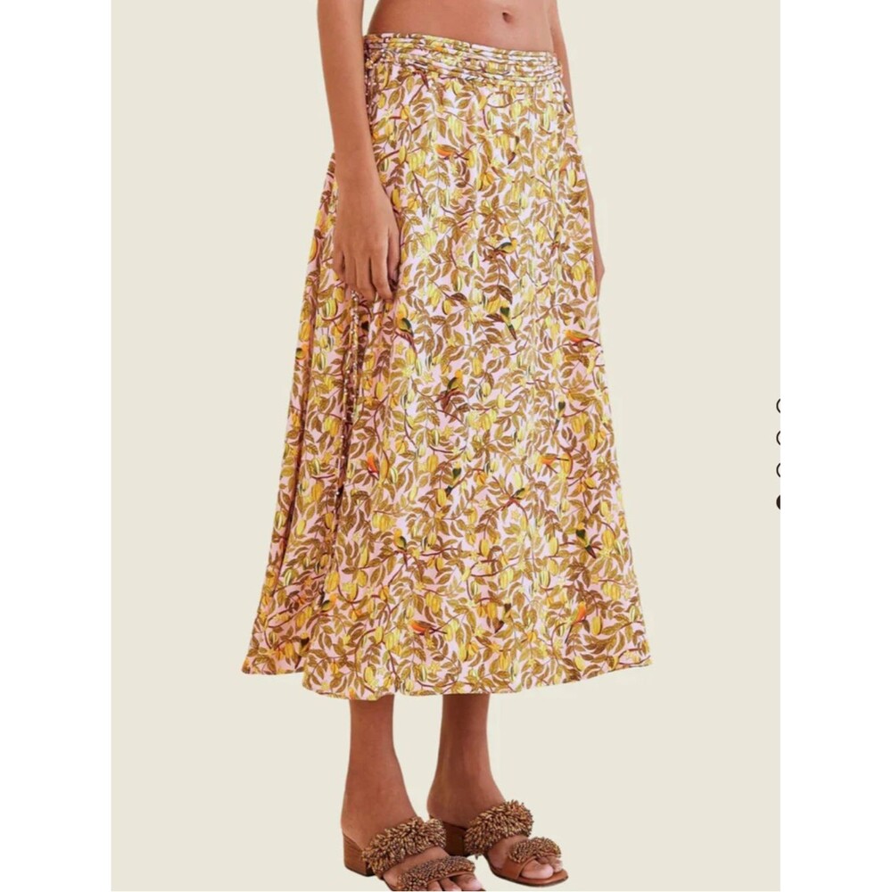 NWT FARM Rio Pink Star Fruit Leaf Print Wrap Midi Skirt Size Large